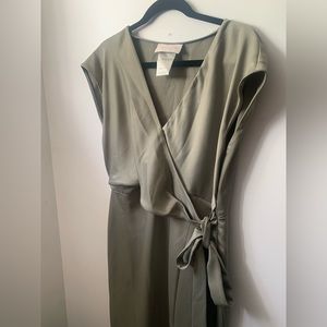 BHLDN Size 14 Louisa Satin Charmeuse Midi Dress in Moss